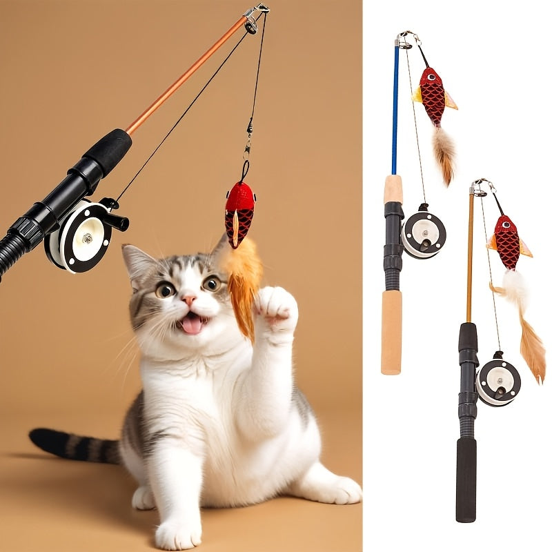 Shaped Fishing Rod, Sturdy Teasing Stick Interactive Toys, Realistic Freshwater Fish Cat Toy, Extended And Thickened Fishing Rod And Line, Suitable for Indoor Cats And Kittens to Chase And Practice Playing