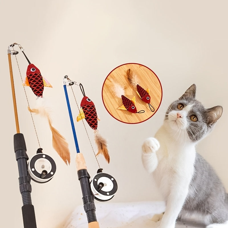 Shaped Fishing Rod, Sturdy Teasing Stick Interactive Toys, Realistic Freshwater Fish Cat Toy, Extended And Thickened Fishing Rod And Line, Suitable for Indoor Cats And Kittens to Chase And Practice Playing