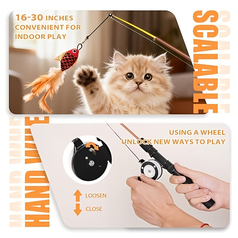 Shaped Fishing Rod, Sturdy Teasing Stick Interactive Toys, Realistic Freshwater Fish Cat Toy, Extended And Thickened Fishing Rod And Line, Suitable for Indoor Cats And Kittens to Chase And Practice Playing