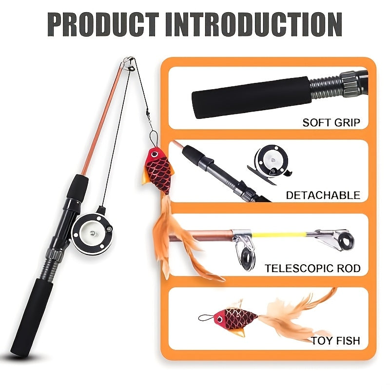 Shaped Fishing Rod, Sturdy Teasing Stick Interactive Toys, Realistic Freshwater Fish Cat Toy, Extended And Thickened Fishing Rod And Line, Suitable for Indoor Cats And Kittens to Chase And Practice Playing