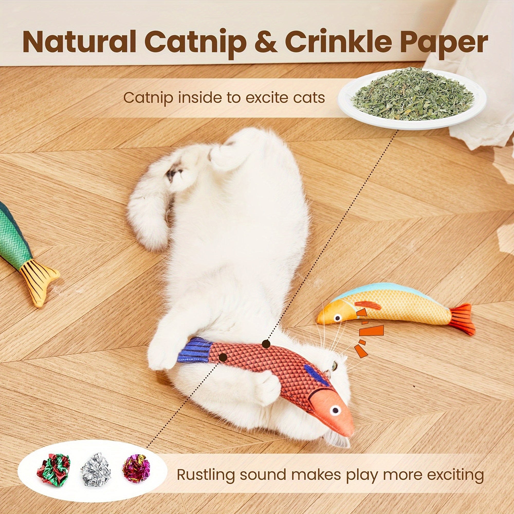 Cat Toys with Crinkle Sounds, Soft Durable Play Toy Set for All Cat Breeds, Indoor Boredom Relief Pet Accessories with Polyester Material