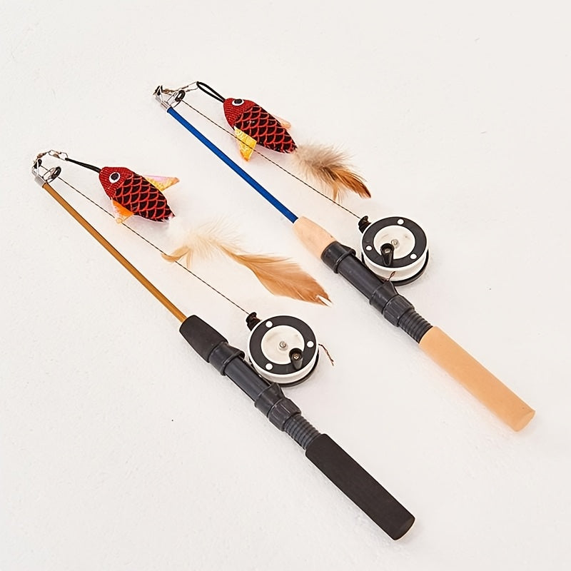 Shaped Fishing Rod, Sturdy Teasing Stick Interactive Toys, Realistic Freshwater Fish Cat Toy, Extended And Thickened Fishing Rod And Line, Suitable for Indoor Cats And Kittens to Chase And Practice Playing