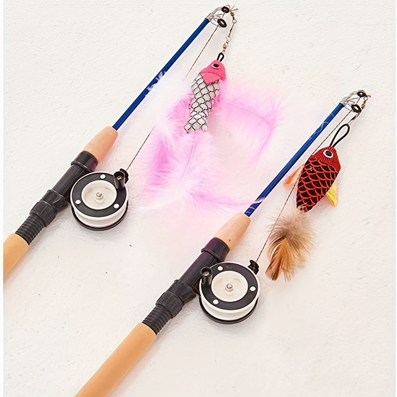 Shaped Fishing Rod, Sturdy Teasing Stick Interactive Toys, Realistic Freshwater Fish Cat Toy, Extended And Thickened Fishing Rod And Line, Suitable for Indoor Cats And Kittens to Chase And Practice Playing