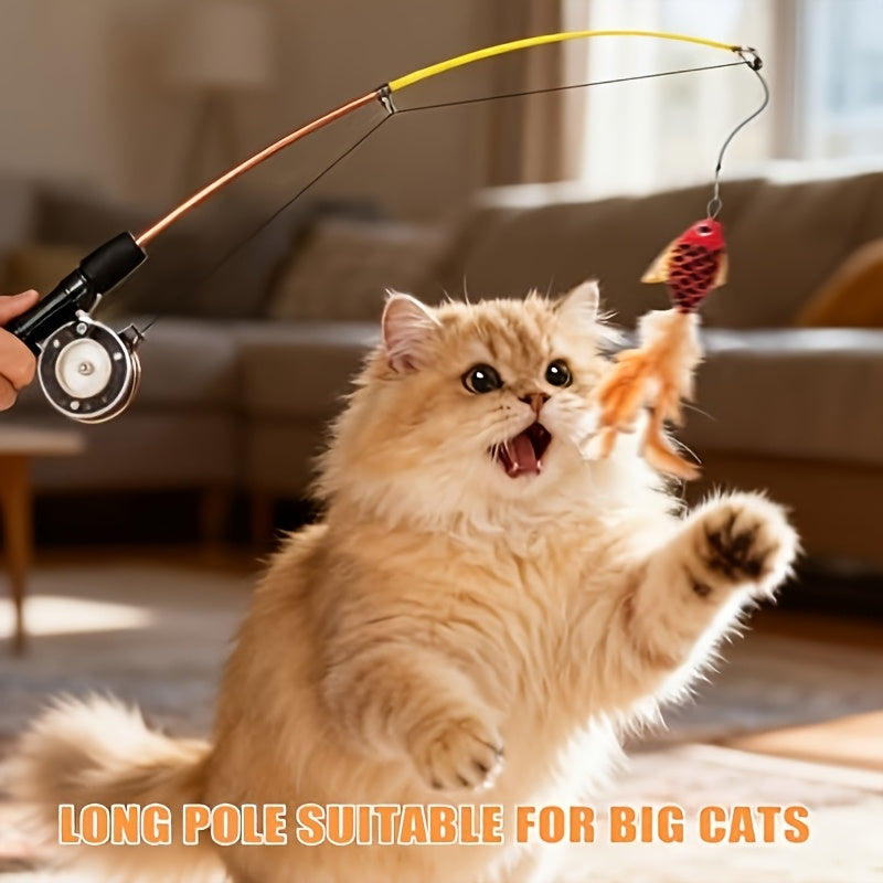 Shaped Fishing Rod, Sturdy Teasing Stick Interactive Toys, Realistic Freshwater Fish Cat Toy, Extended And Thickened Fishing Rod And Line, Suitable for Indoor Cats And Kittens to Chase And Practice Playing