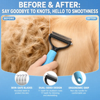 Pet Grooming Brush - Double Sided Shedding and Dematting Undercoat Rake Comb for Dogs and Cats, No More Nasty Shedding or Flying Hair