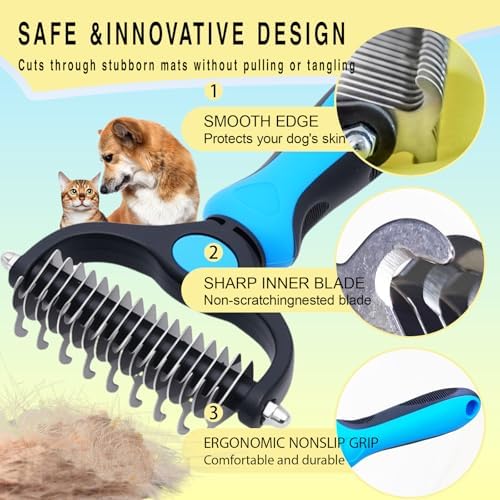 Pet Dematting Undercoat Rake - Double-Sided Deshedding Brush for Long-Haired Dogs & Cats