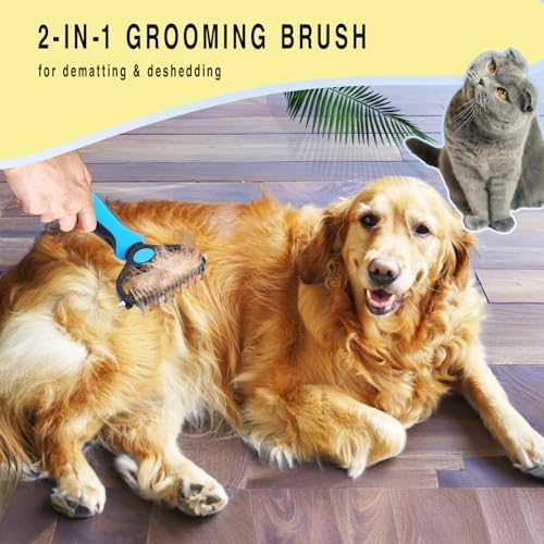 Pet Dematting Undercoat Rake - Double-Sided Deshedding Brush for Long-Haired Dogs & Cats