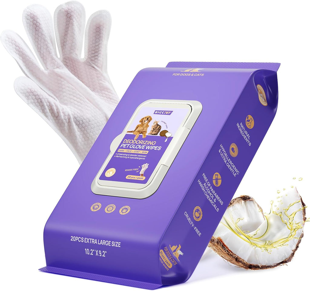 Pet Grooming Wipes 20 Pack - Natural Hypoallergenic with Coconut Oil & Aloe Vera